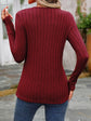 Decorative Button Round Neck Long Sleeve T-Shirt.