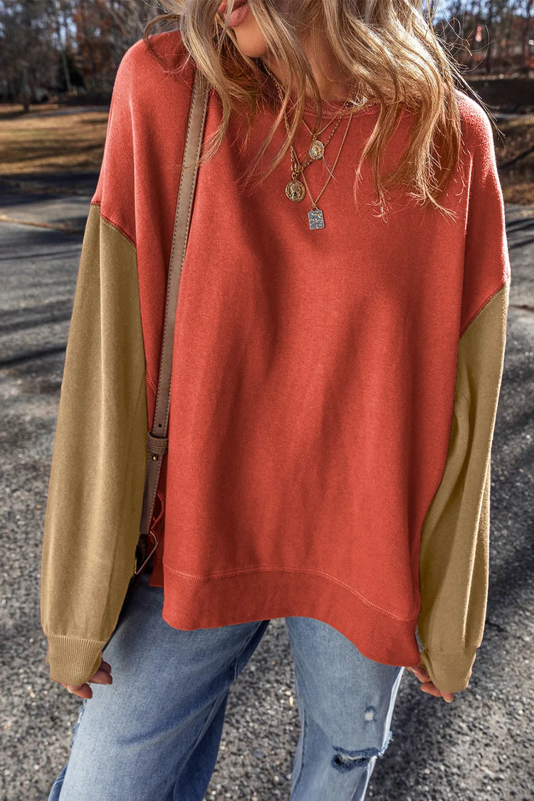 Contrast Round Neck Long Sleeve Sweatshirt.