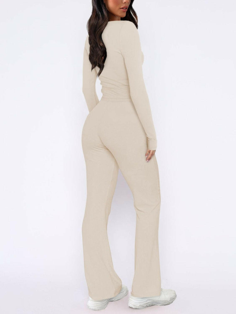 V-Neck Long Sleeve Top and Pants Set.