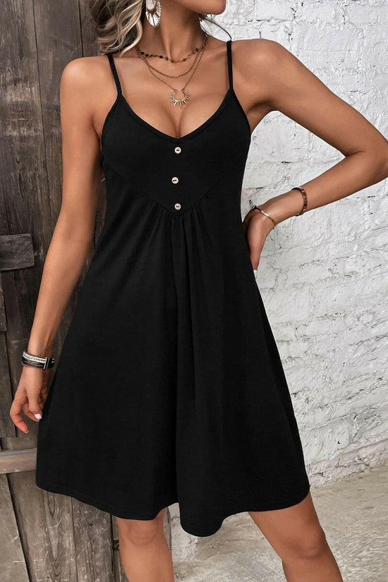 Decorative Button Scoop Neck Cami Dress.