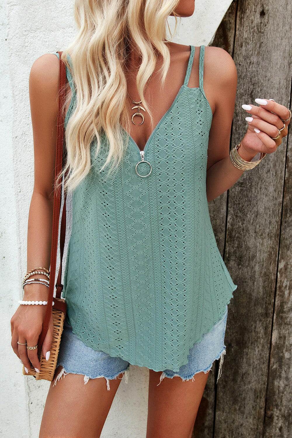 Eyelet V-Neck Double Strap Cami.