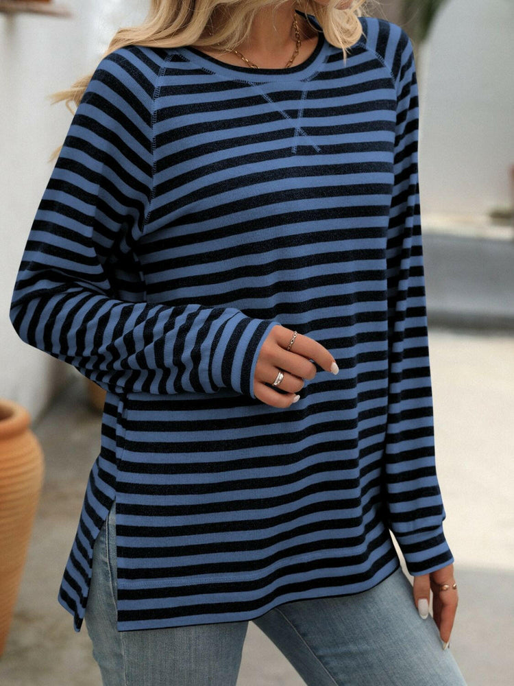 Mandy Striped Round Neck Long Sleeve T-Shirt.