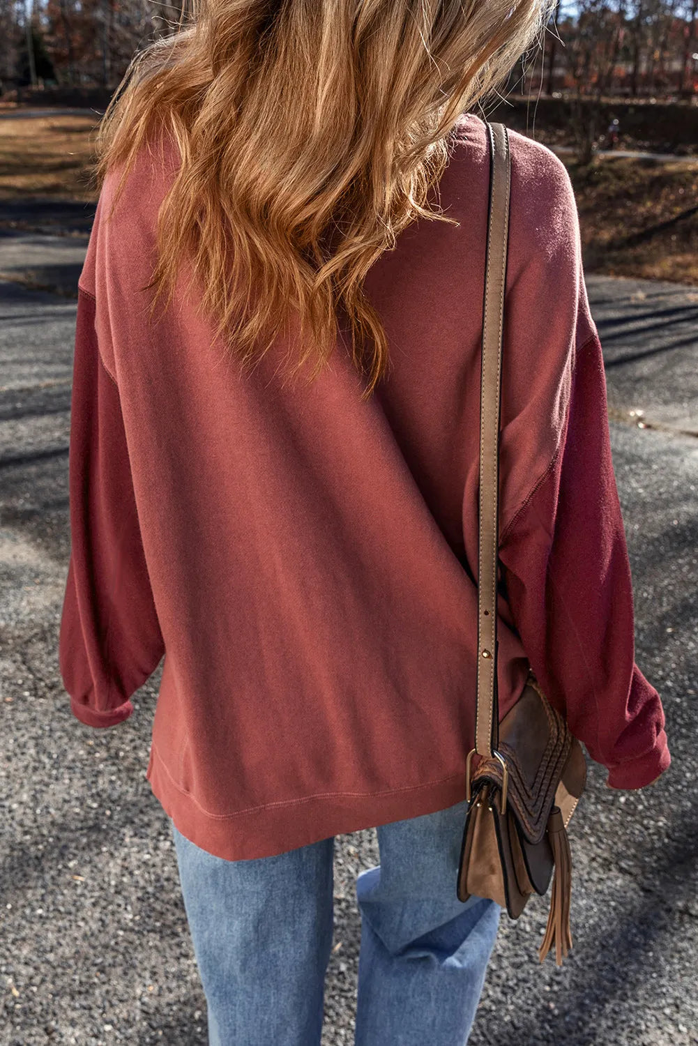 Contrast Round Neck Long Sleeve Sweatshirt.