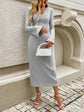 Devine Tied V-Neck Long Sleeve Sweater Dress.