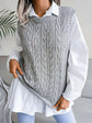 Round Neck Openwork Capped Sleeve Sweater Vest.