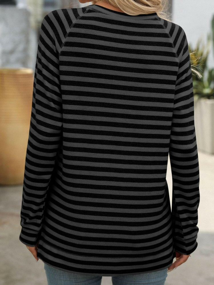 Mandy Striped Round Neck Long Sleeve T-Shirt.