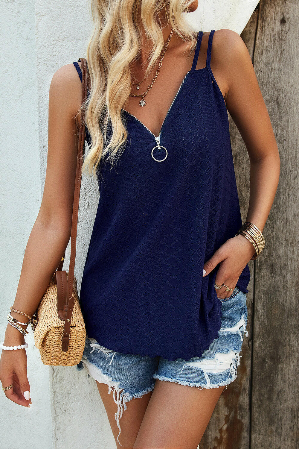 Eyelet V-Neck Double Strap Cami.