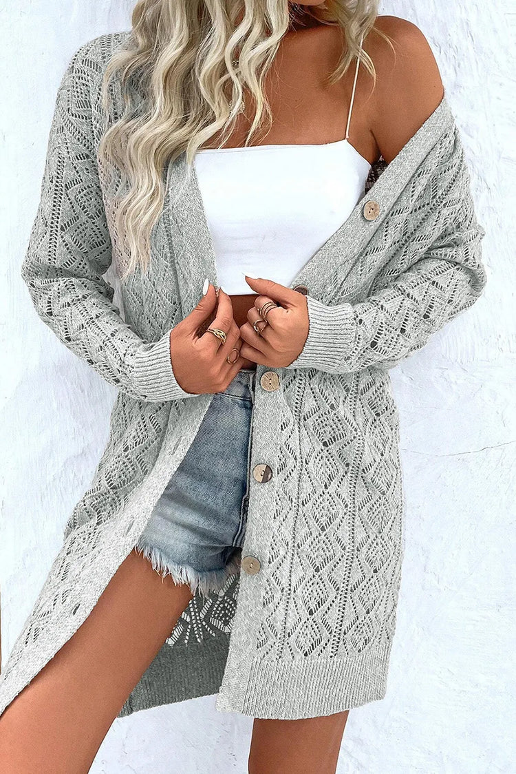 Openwork Button Down Long Sleeve Cardigan.