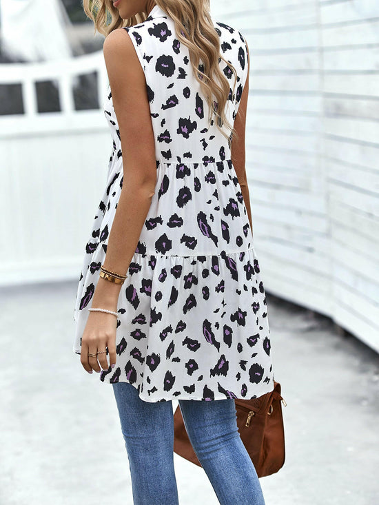 Leopard High-Low Sleeveless Shirt.