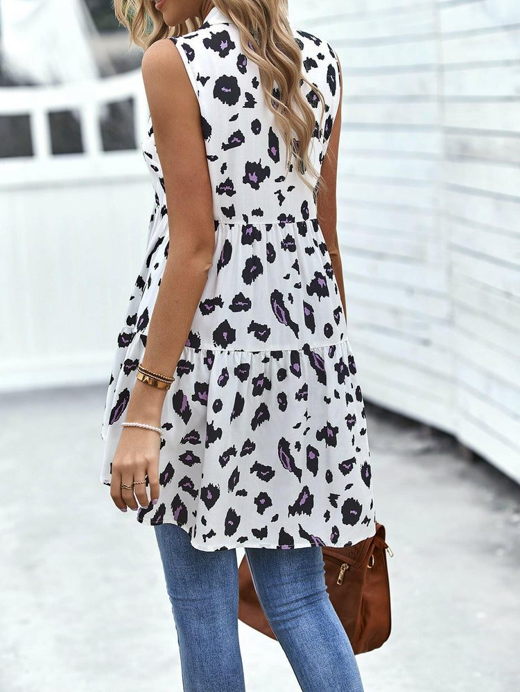 Leopard High-Low Sleeveless Shirt.