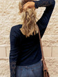 Half Button Lace Long Sleeve Top.