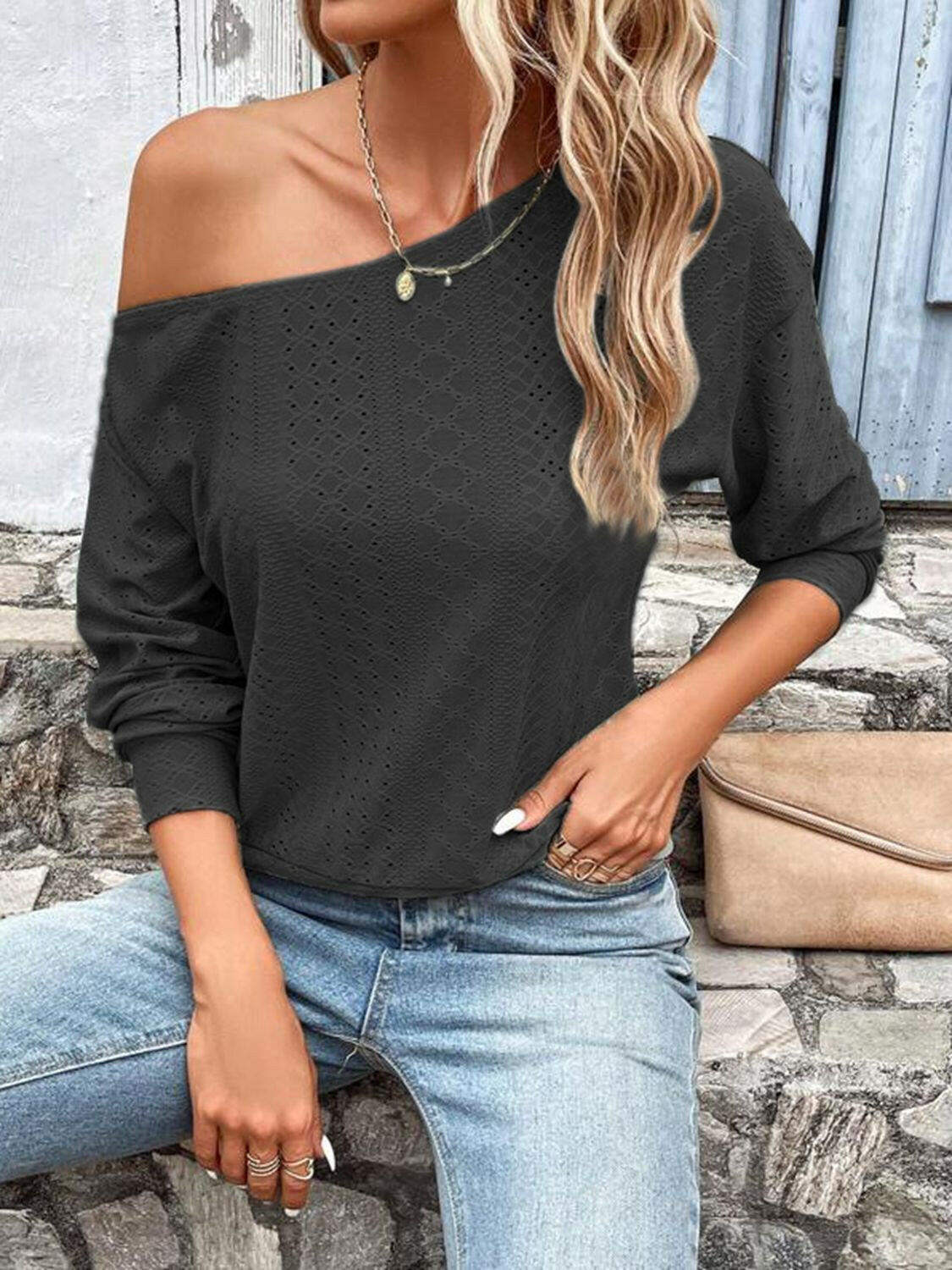 Eyelet Dropped Shoulder Blouse.