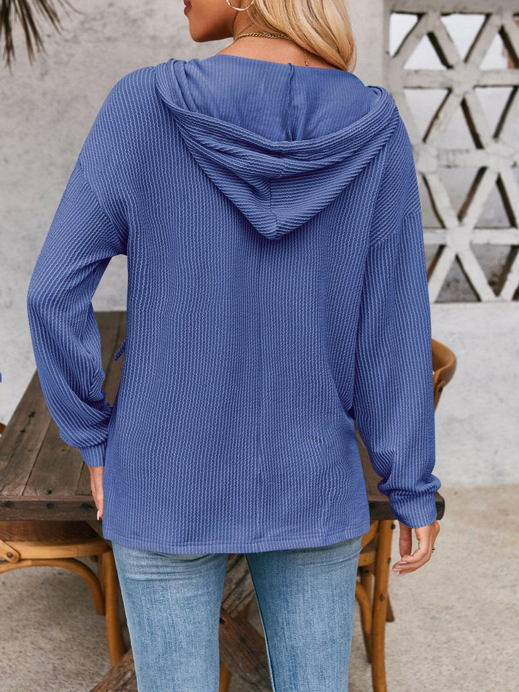 Double Take Drawstring Dropped Shoulder Long Sleeve Hoodie.