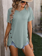 Mandy Decorative Button Round Neck Short Sleeve Blouse.