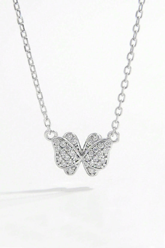 925 Sterling Silver Zircon Butterfly Pendant Necklace.