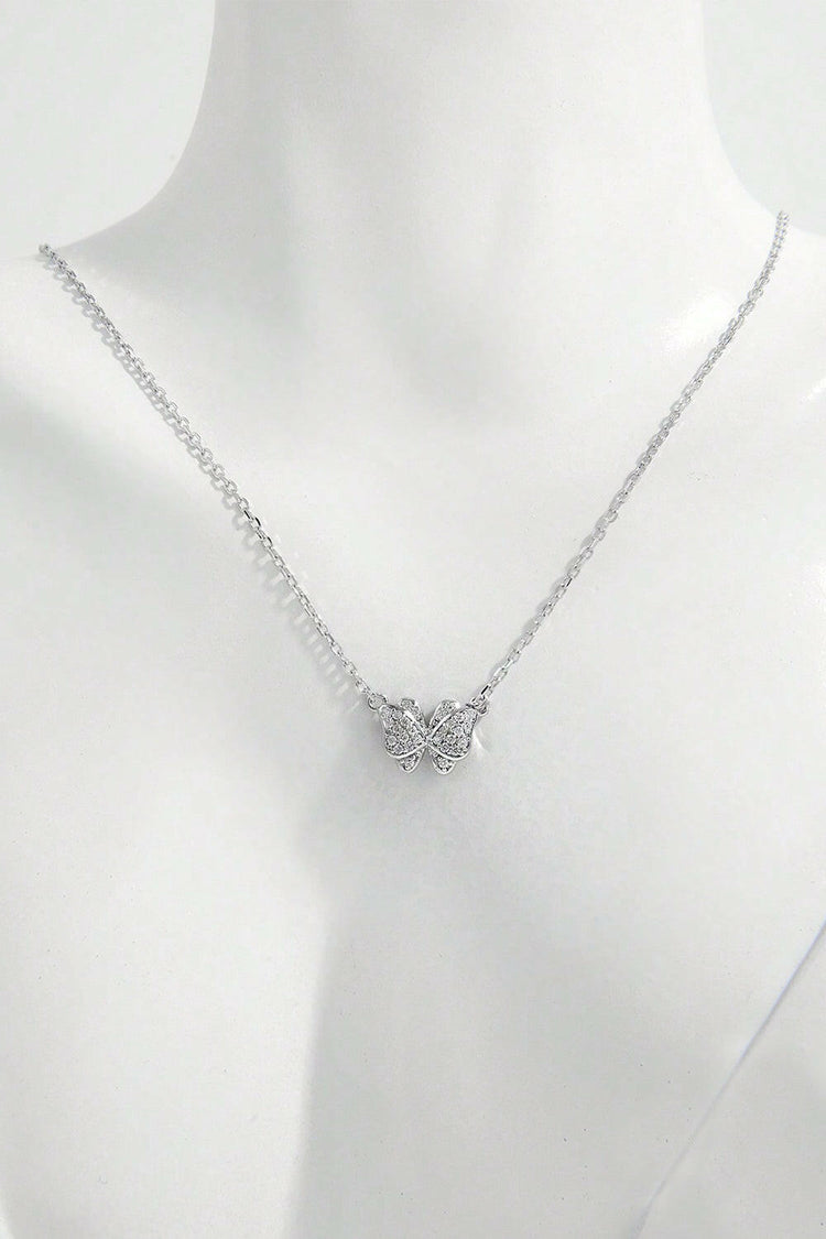 925 Sterling Silver Zircon Butterfly Pendant Necklace.