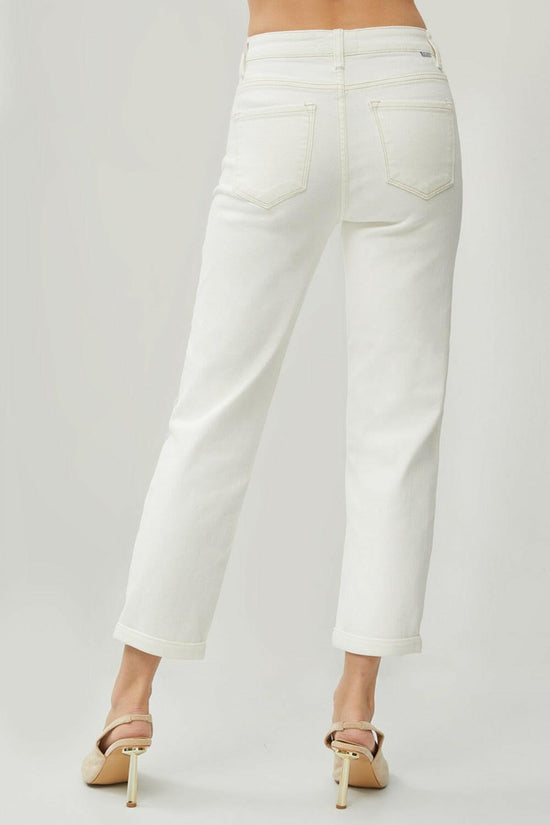 RISEN High Waist Rolled Hem Straight Jeans.