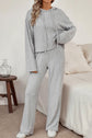 Ribbed Drawstring Hoodie and Pants Lounge Set.