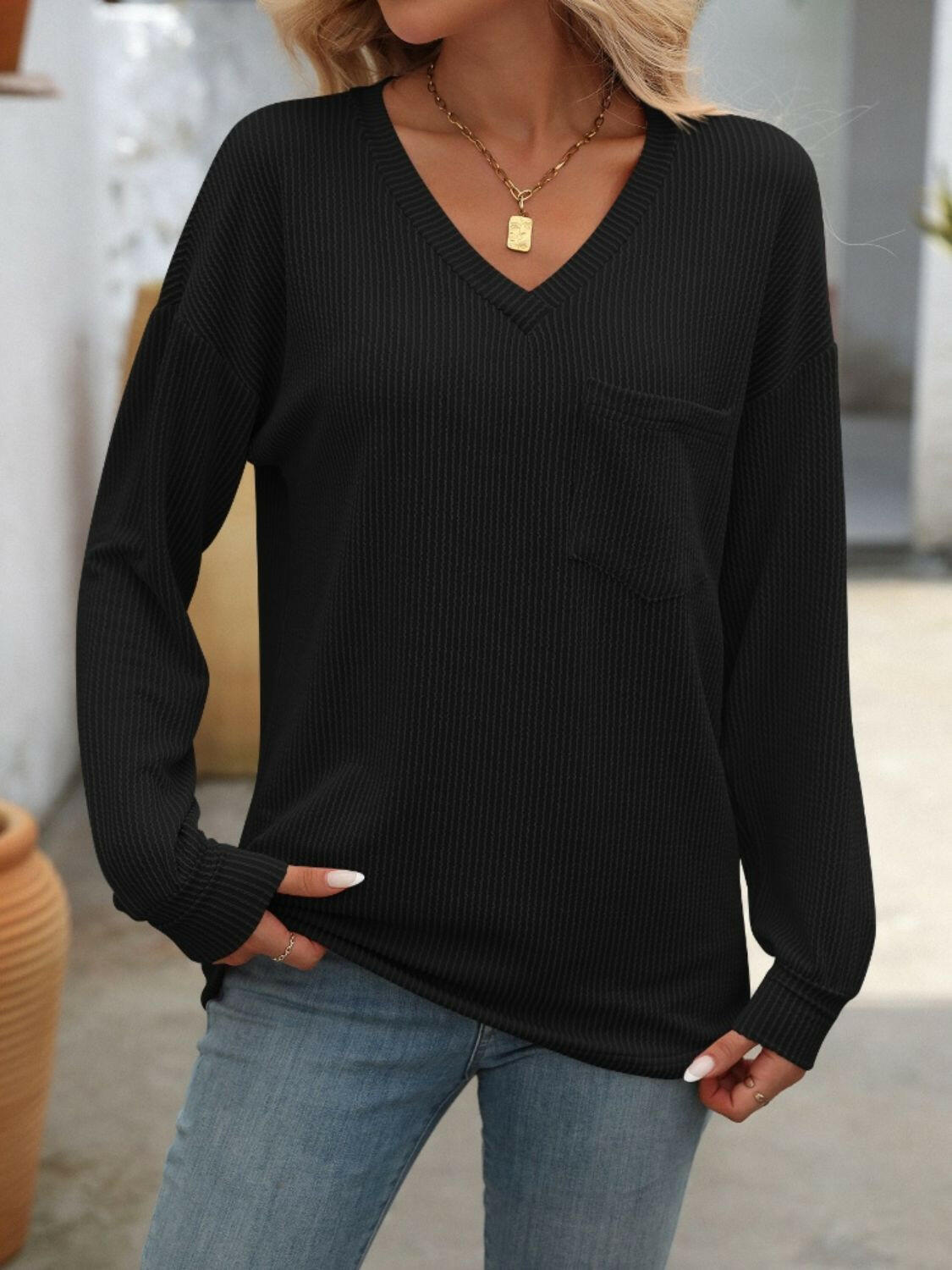 Mandy V-Neck Long Sleeve T-Shirt.