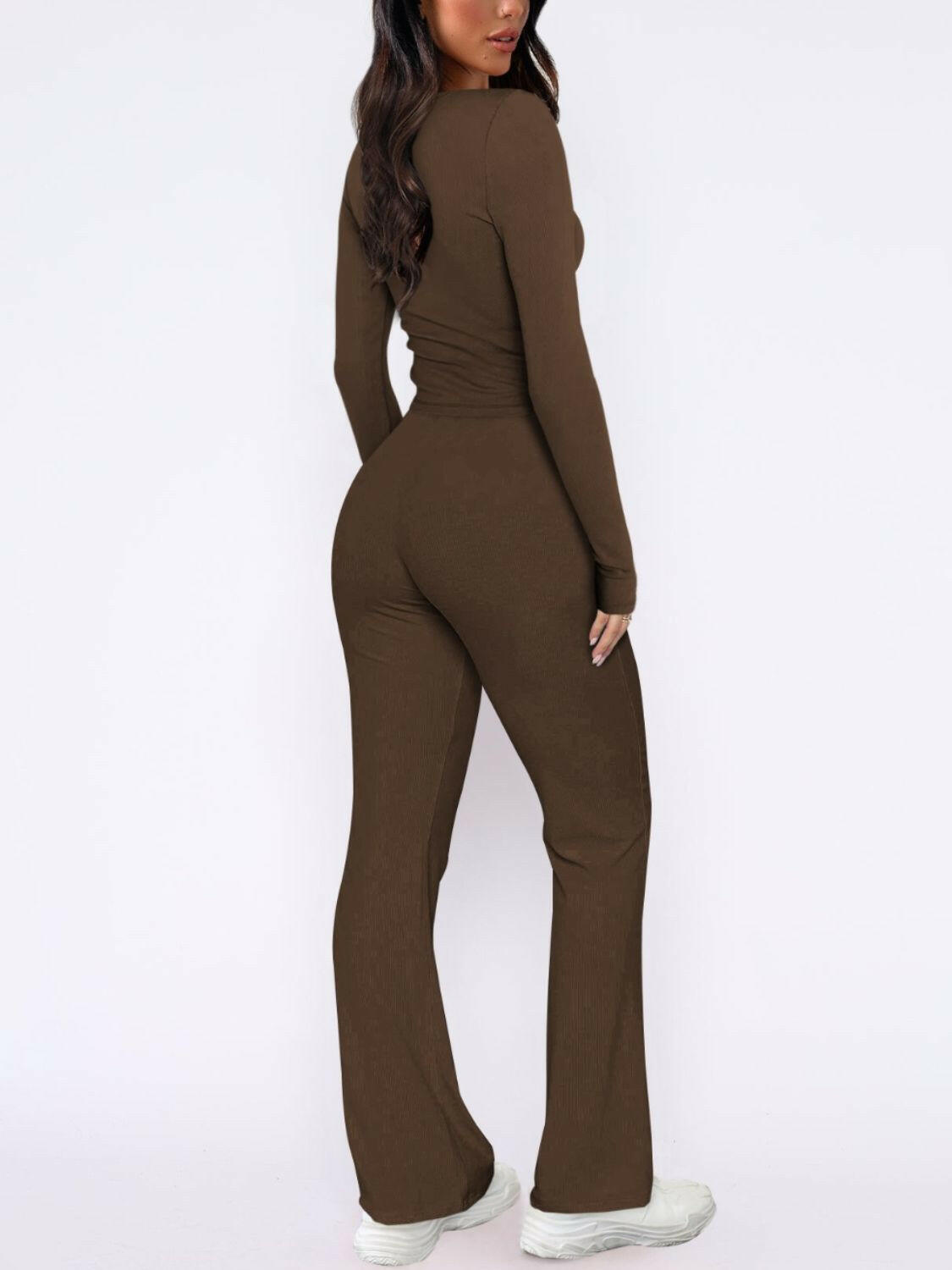 V-Neck Long Sleeve Top and Pants Set.