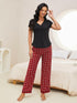 V-Neck Short Sleeve Top and Pants Lounge Set.