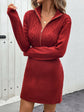 Cable-Knit Half Zip Long Sleeve Sweater Dress.