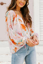 Printed Tie Neck Long Sleeve Blouse.