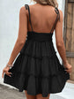 Shiny Frill Spaghetti Strap Tiered Dress.