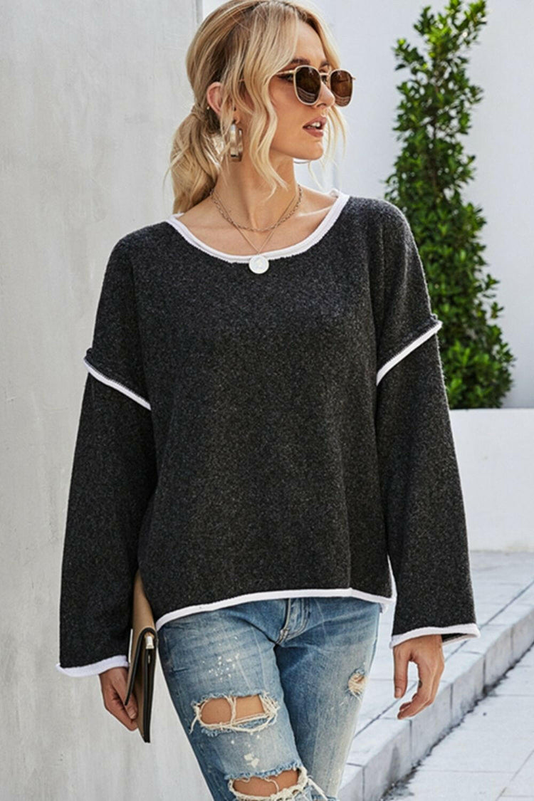 Angel Wings Round Neck Dropped Shoulder Sweater.