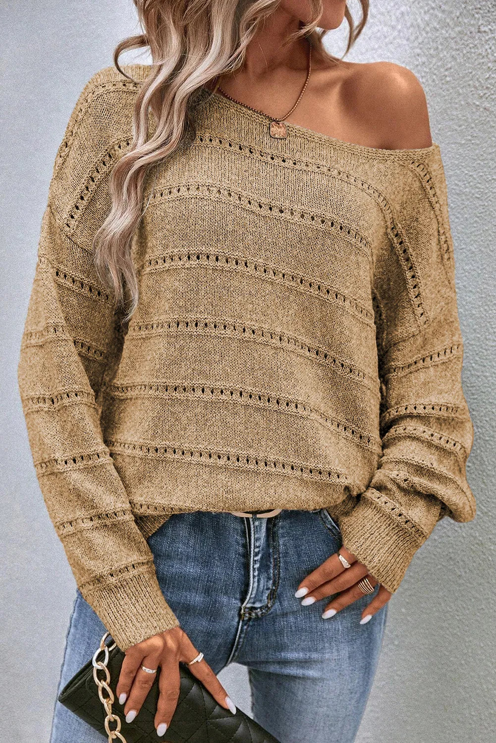 Boat Neck Dropped Shoulder Sweater.