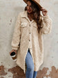 Fuzzy Button Up Dropped Shoulder Long Sleeve Coat.