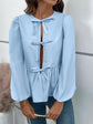 Ivy Lane Peplum Tied Long Sleeve Blouse.