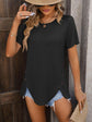 Mandy Decorative Button Round Neck Short Sleeve Blouse.