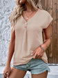 Button V-Neck Short Sleeve Blouse.