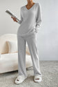 Ribbed V-Neck Top and Pants Lounge Set.