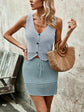 Button Up Sleeveless Top and Drawstring Skirt Set.