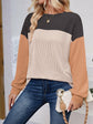 Lovelet Color Block Round Neck Long Sleeve Sweatshirt.