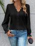 V-Neck Lace Detail Flounce Sleeve Blouse.