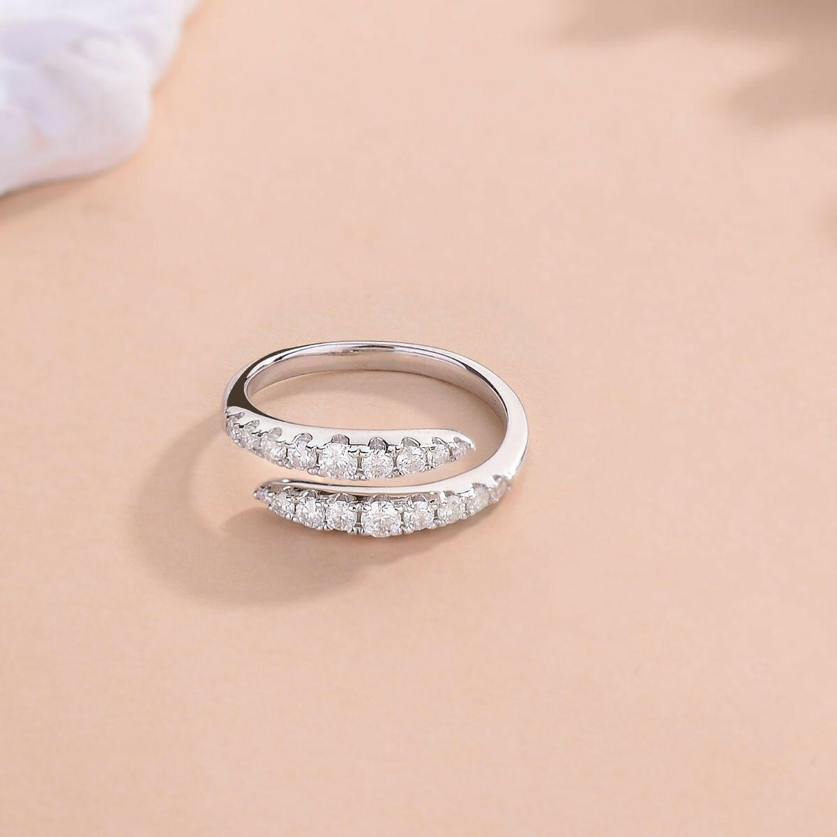 925 Sterling Silver Moissanite Bypass Ring.