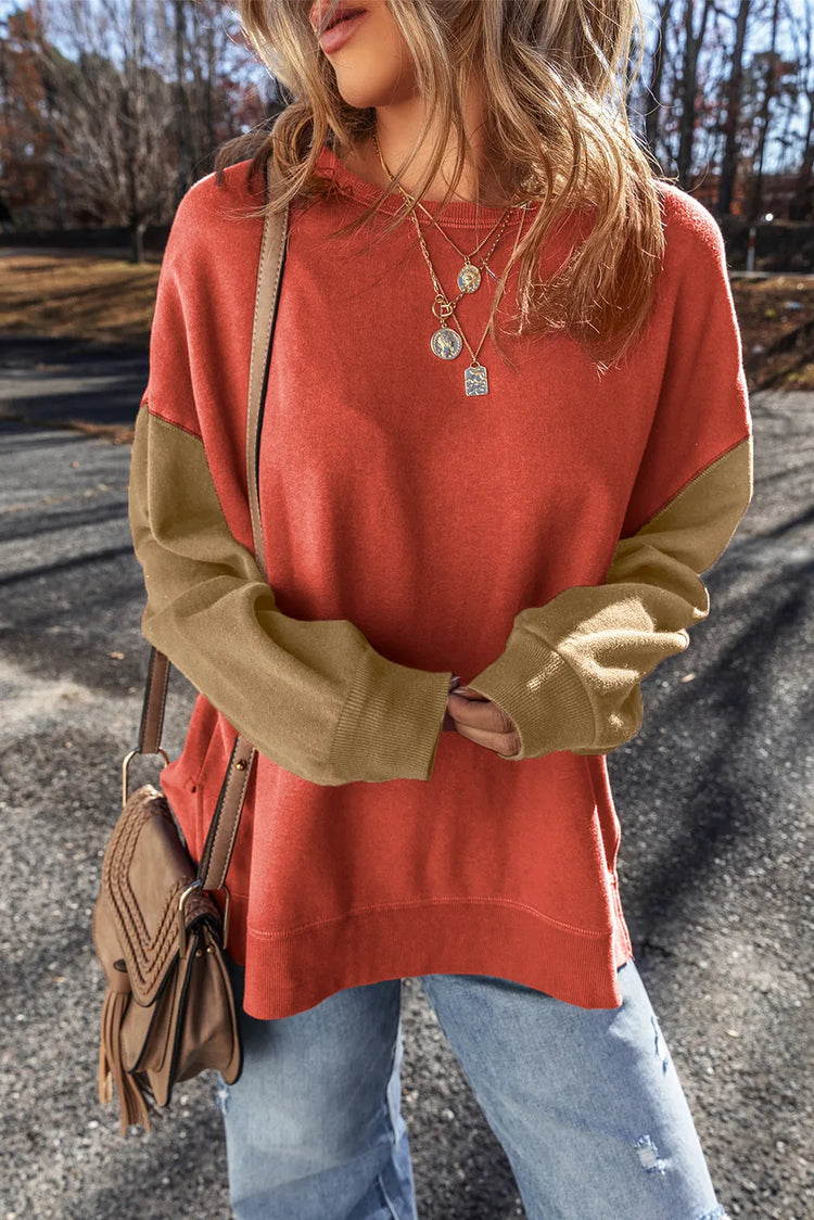 Contrast Round Neck Long Sleeve Sweatshirt.