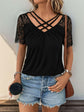 Perfee Lace Detail V-Neck Short Sleeve T-Shirt.