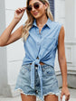 Collared Neck Sleeveless Denim Top.