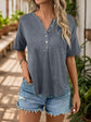 Perfee Notched Dropped Shoulder Half Sleeve T-Shirt.