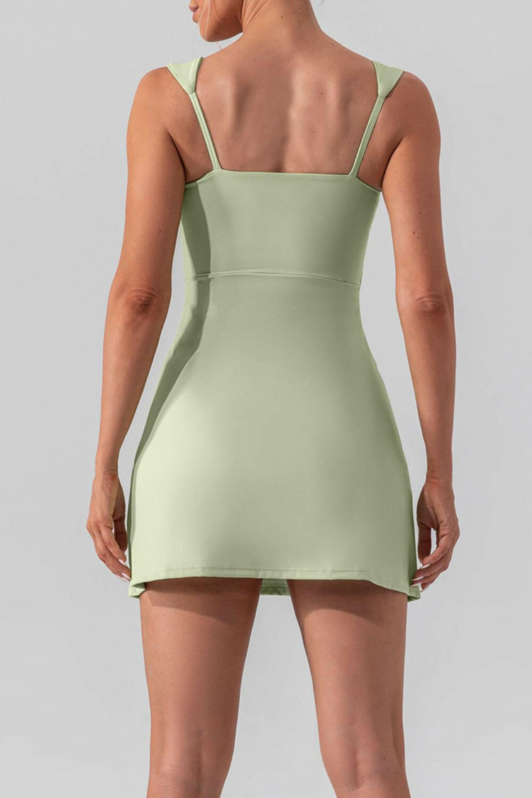 Square Neck Sleeveless Slit Mini Active Dress.