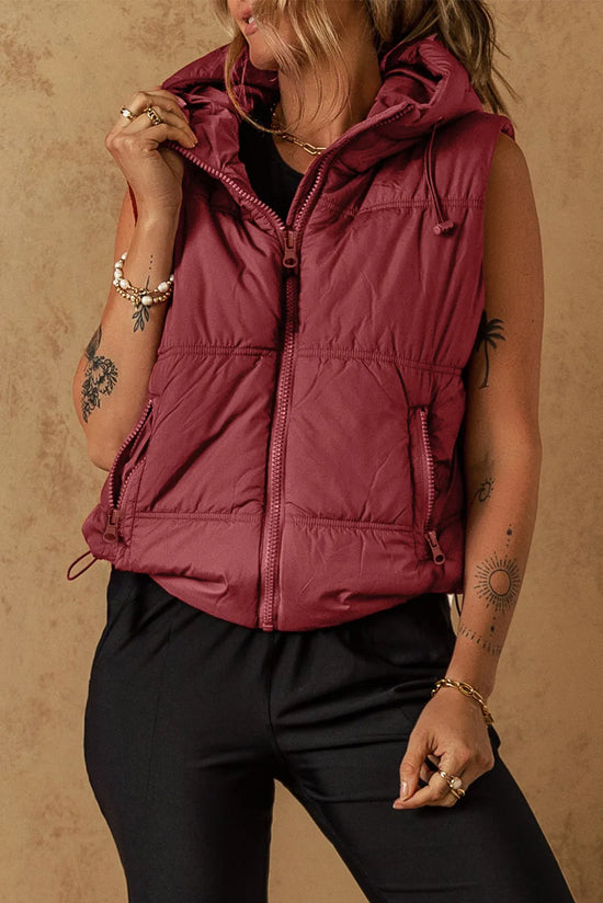 Drawstring Zip Up Vest Coat.