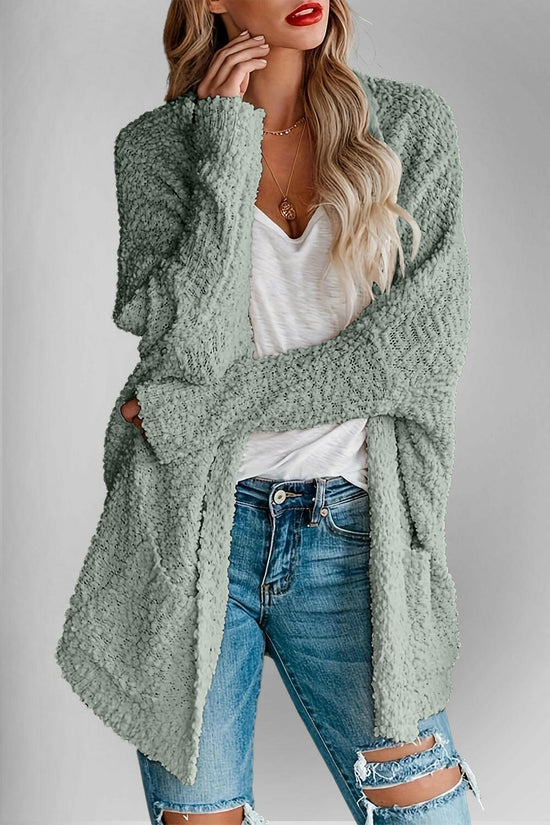 Double Take Pocketed Open Front Long Sleeve Cardigan.