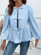 Ivy Lane Peplum Tied Long Sleeve Blouse.