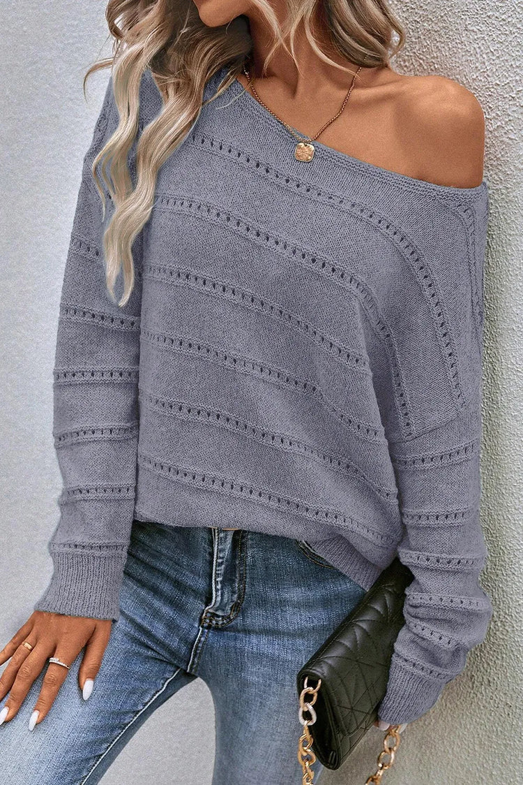 Boat Neck Dropped Shoulder Sweater.