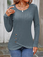 Decorative Button Round Neck Long Sleeve T-Shirt.