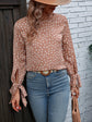 Honey Printed Round Neck Tie Cuff Blouse.